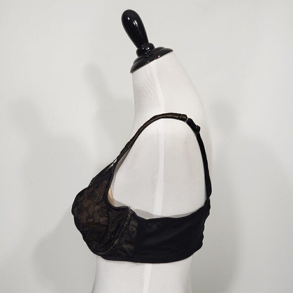 Cacique  Black Tan Lace Underwire Bra  NO PADDING Size 40C   Back Closure - Picture 4 of 5